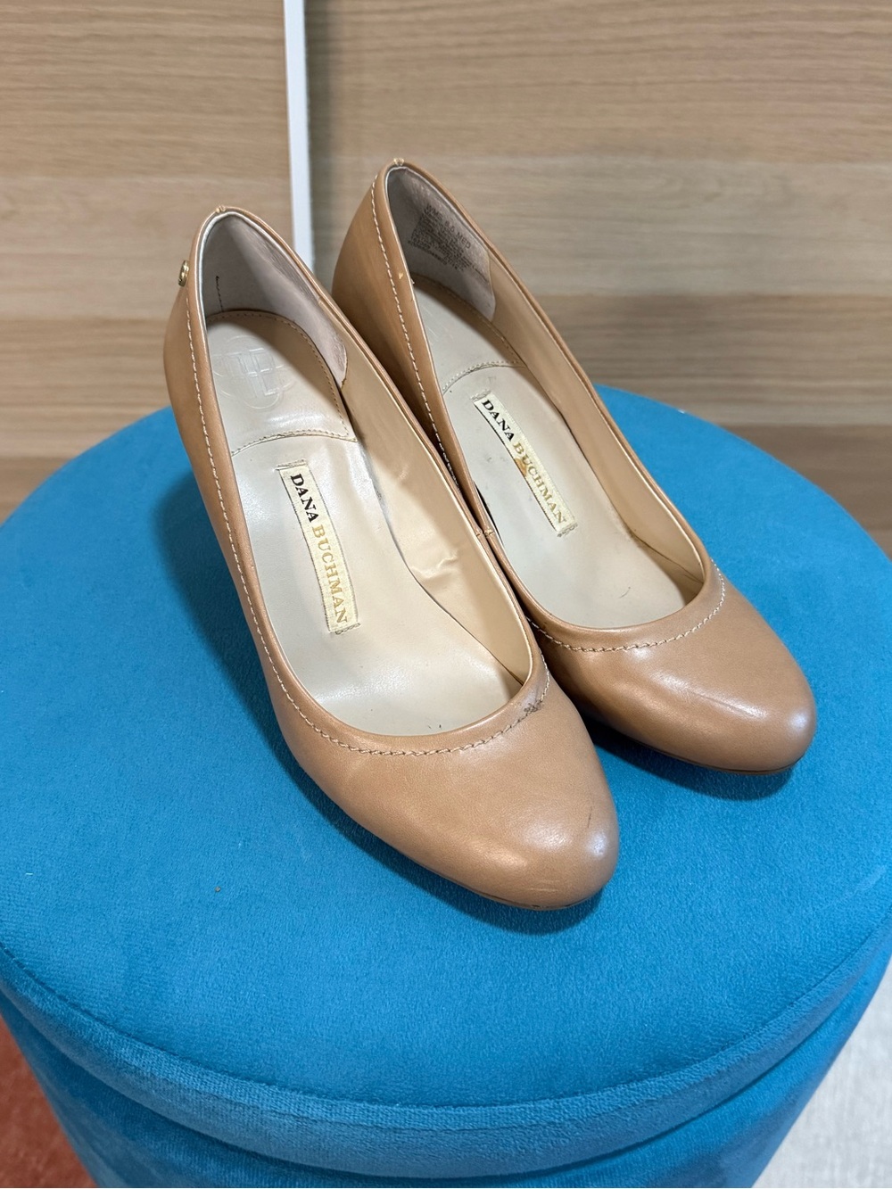 Dana Buchman Camel Leather Classic Round-Toe Pumps